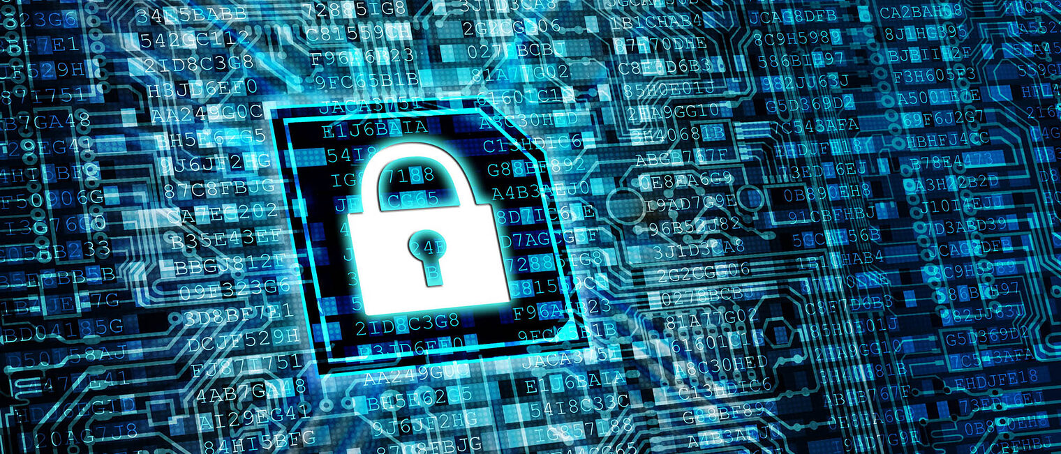 Schloss in blauem elektrischen Netz, Symbolfoto für Digitalisierung