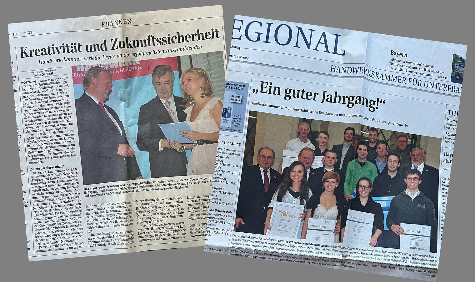 Zeitungsausschnitte von Ehrungsveranstaltungen