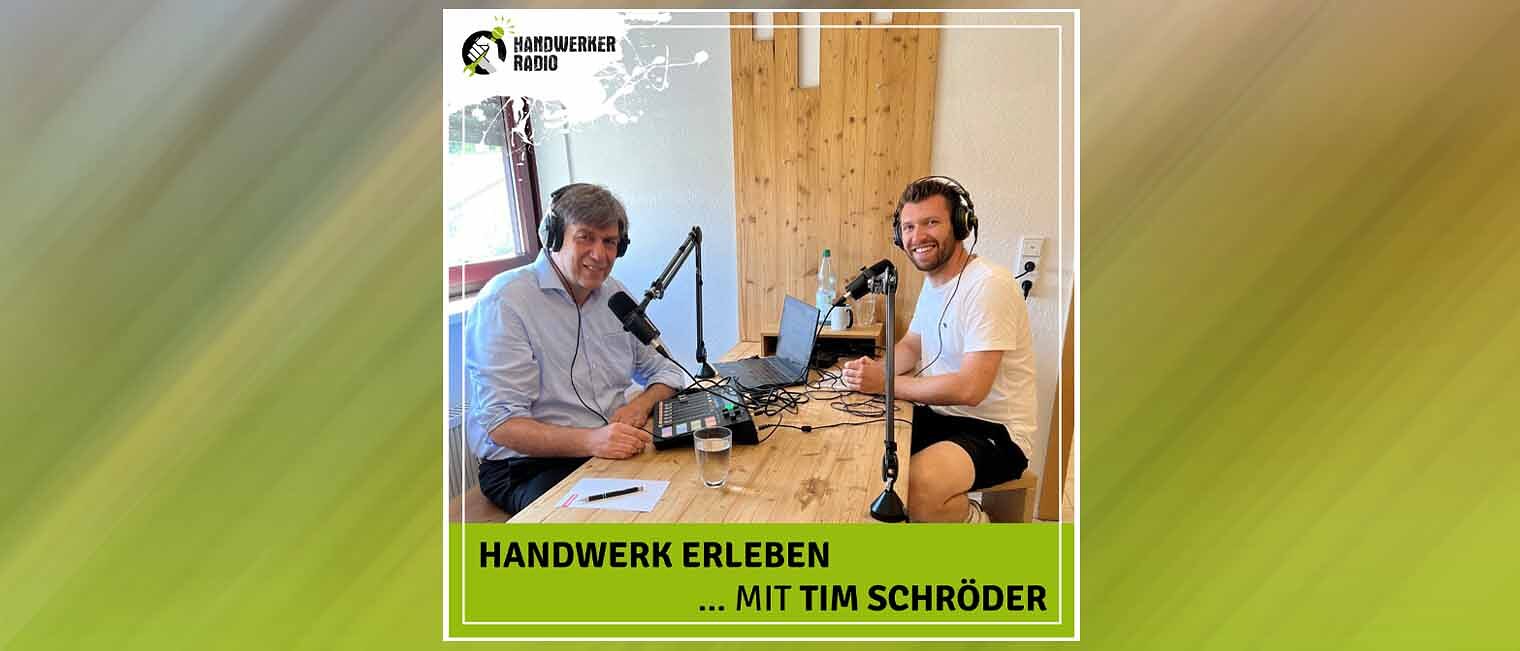 Handwerkerradio | Podcast Grafik des Podcast mit Foto von Moderator und Gast bei der Aufnahme