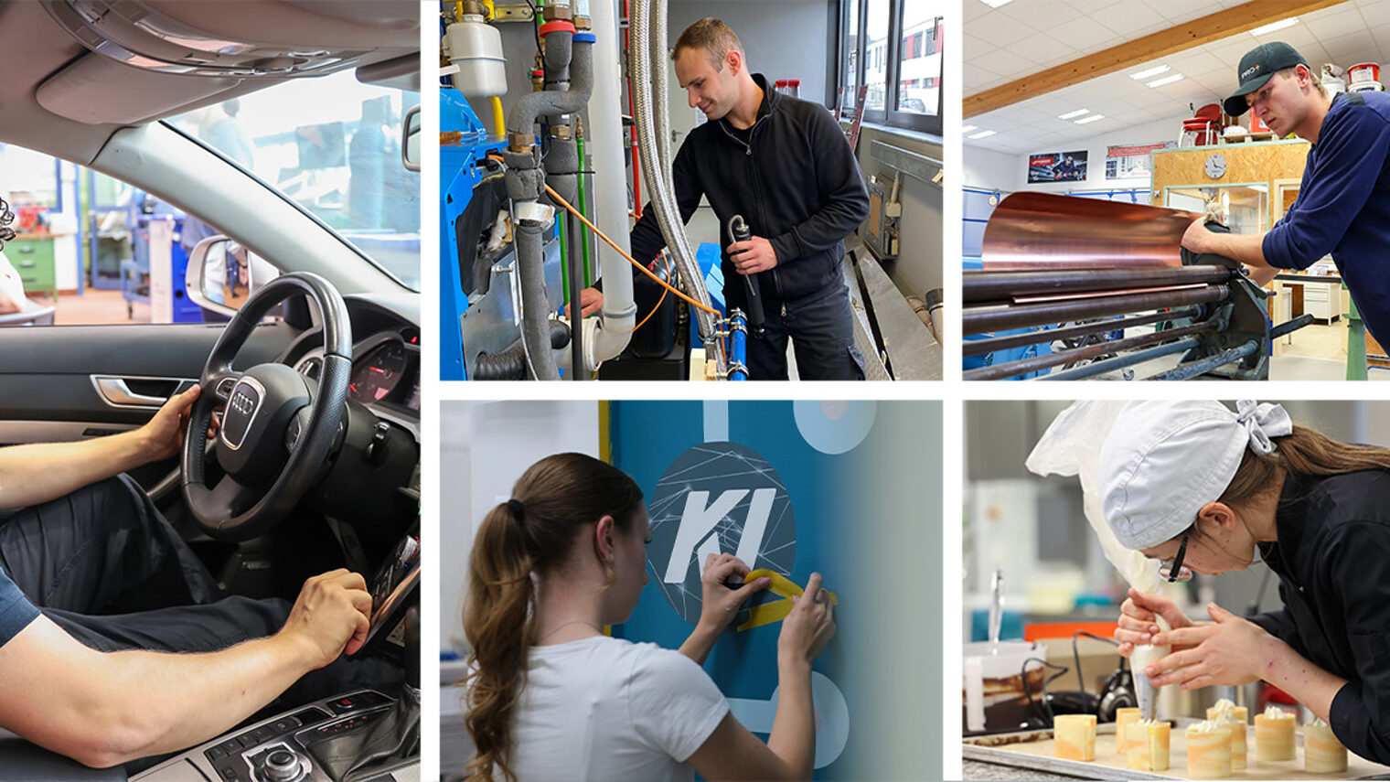 Collage mit verschiedenen Bildern von Handwerkern
