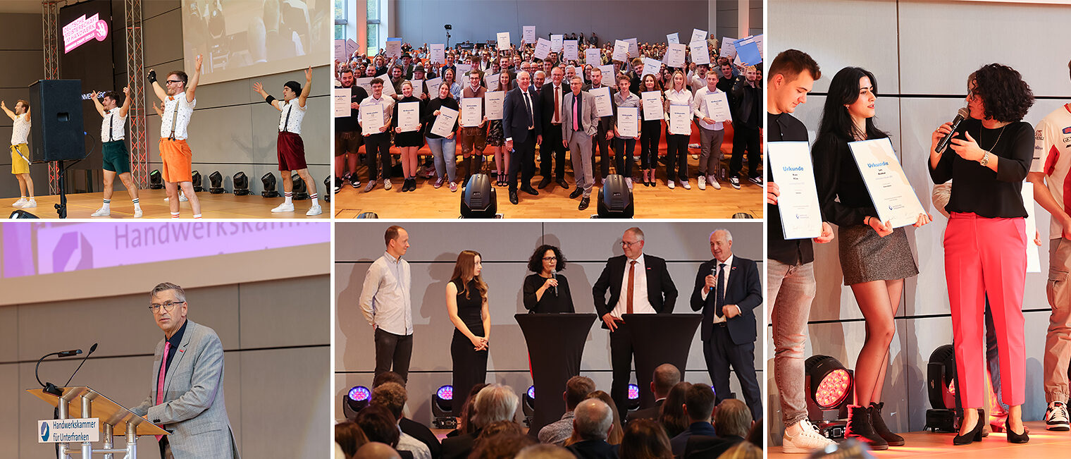 Deutsche Meisterschaft im Handwerk 2024 - Abschlussfeier Bayern Collage mit Bildern der Abschlussfeier in Schweinfurt