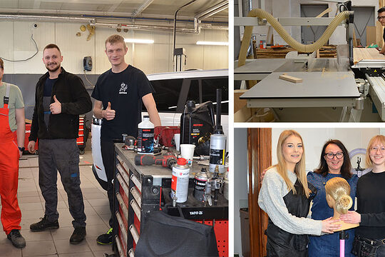 Collage mit Bildern von Junghandwerkern in ihren Gastbetrieben