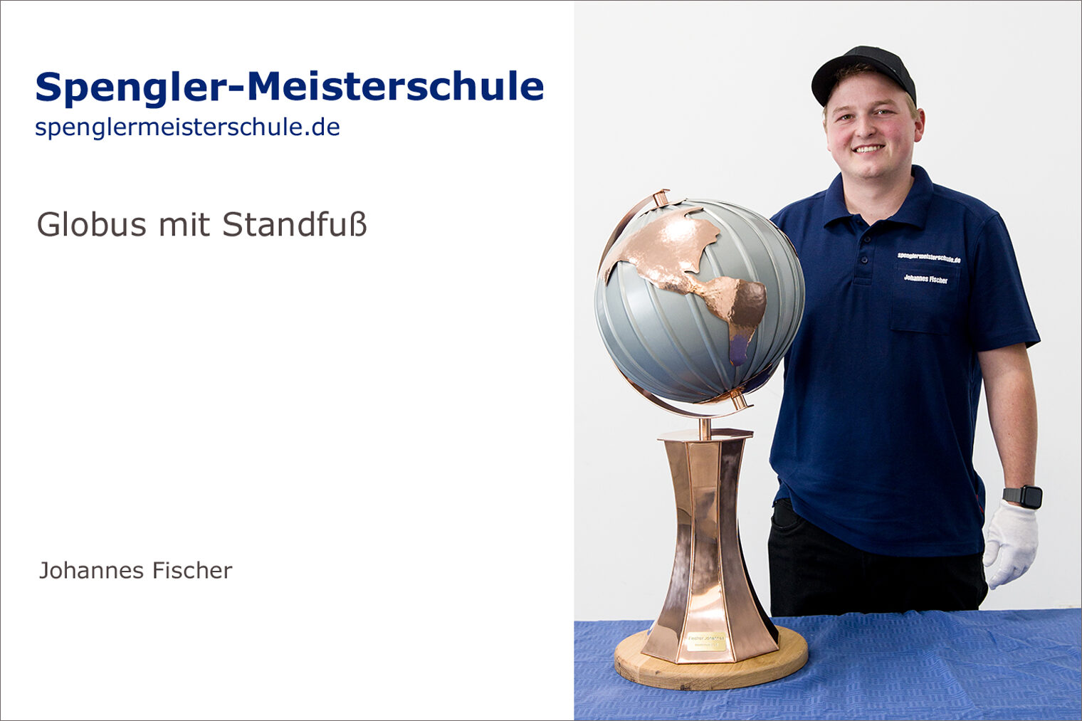 Portrait Johannes Fischer mit seinem Spengler-Meisterstück